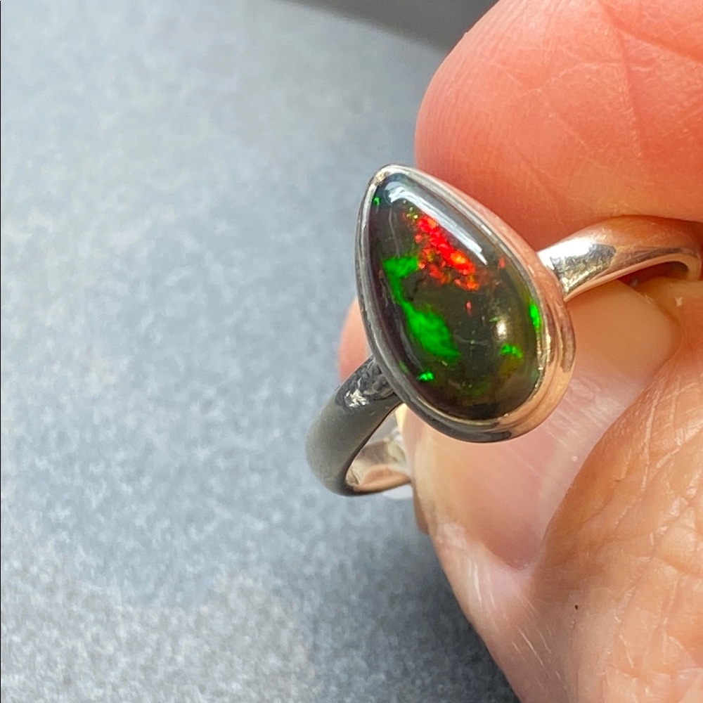Chalama Black Opal Ring Size 9 in Solid Sterling Silver 925 - Picture 6 of 7